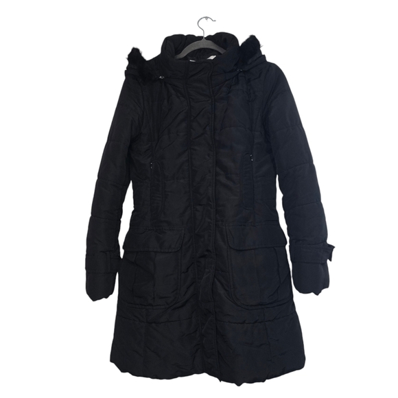 Max Mara Black Puffer Long Hooded Coat Faux fur hood winter Neutral - Picture 1 of 14